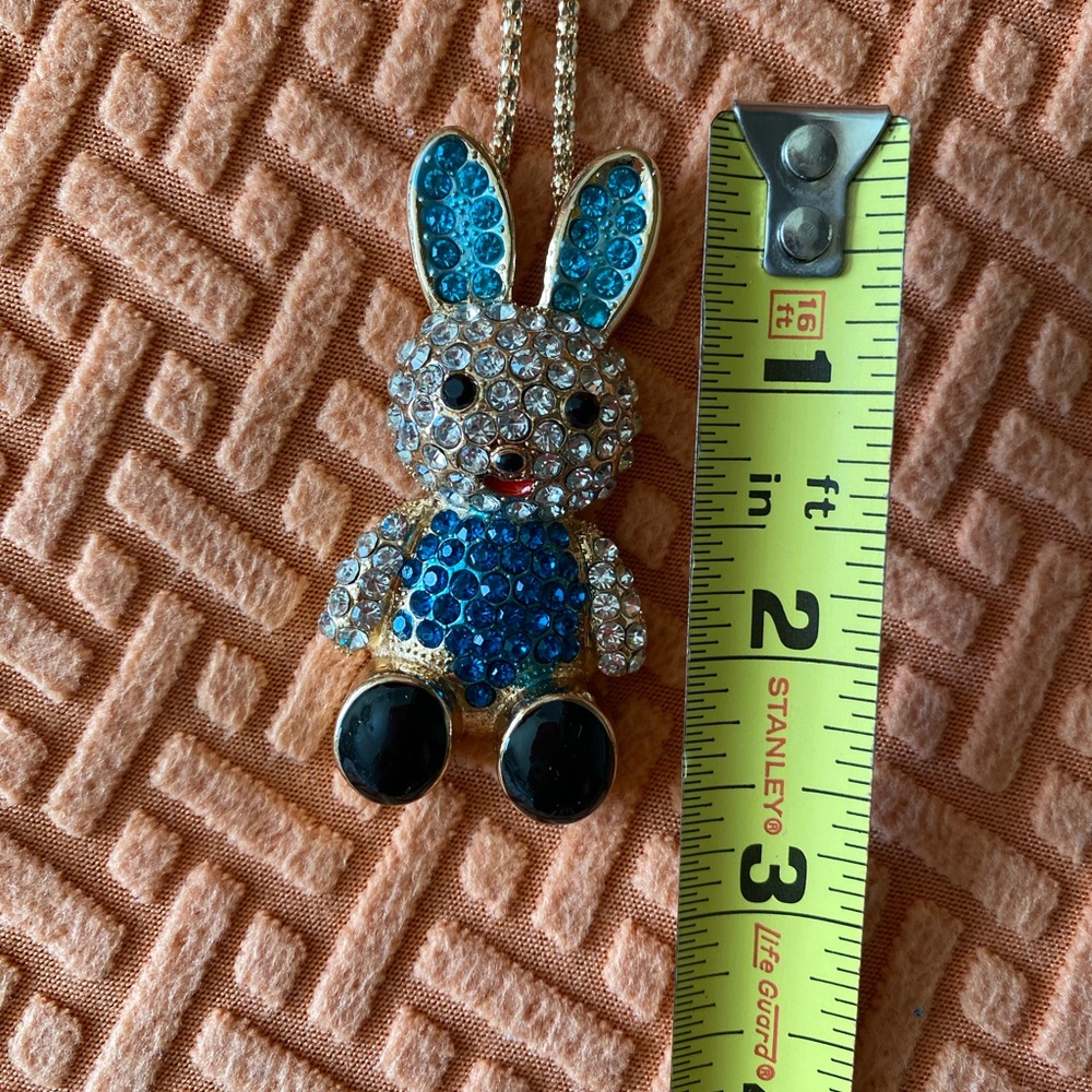 Cute Rhinestone Studded Easter Rabbit Necklace - Picture 3 of 4